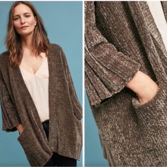Anthropologie Sweaters - Anthropologie Olive Chenille Long Cardigan